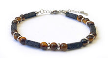 Charger l'image dans la galerie, Bracelet Oeil de tigre marron et Pierres de lave - A1819
