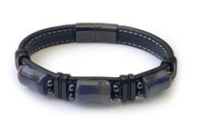 Charger l'image dans la galerie, Bracelet en Cuir trio protecteur en oeil de tigre Bleu - proposé en 2 tailles -