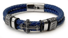 Charger l'image dans la galerie, Bracelet Croix des Templiers en Cuir Bleu PU - proposé en 2 tailles -