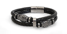Charger l'image dans la galerie, Bracelet double Vegvisir cuir noir - proposé en 2 Tailles