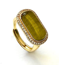 Charger l'image dans la galerie, Bague argent 925ème plaqué Or en Jade d'Hetian et Strass- K1943 -