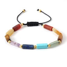 Charger l'image dans la galerie, Bracelet 7 Chakras Pierres Naturelles Tubes Plaqué Or 18K - A1437 -