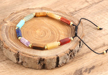 Charger l'image dans la galerie, Bracelet 7 Chakras Pierres Naturelles Tubes Plaqué Or 18K - A1437 -