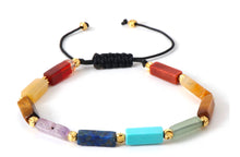 Charger l'image dans la galerie, Parure Bracelet + Collier 7 Chakras Pierres Naturelles Tubes Plaqué Or 18K - F1467 -