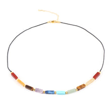 Charger l'image dans la galerie, Parure Bracelet + Collier 7 Chakras Pierres Naturelles Tubes Plaqué Or 18K - F1467 -