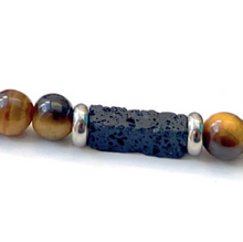 Charger l'image dans la galerie, Bracelet Oeil de tigre marron et Pierres de lave - A1819