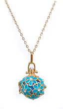 Charger l'image dans la galerie, Pendentif d'aromathérapie Boule Doré et fleurs turquoises - D1773 -
