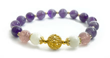 Charger l'image dans la galerie, Bracelet LEAH Plaqué Or Perles Amethyste, Pierres de Lune et Cristal Rose - A1143 -
