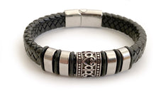 Charger l'image dans la galerie, Bracelet de Chance Cuir Tressé Noir & Acier