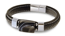 Charger l'image dans la galerie, Bracelet d'Equilibre Homme en Cuir et Agate Noire Rayée