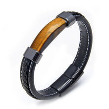 Charger l'image dans la galerie, Bracelet Homme en Cuir et Oeil de Tigre Marron