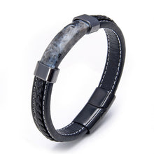 Charger l'image dans la galerie, Bracelet Homme en Cuir et Agate Grise