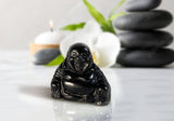 Statue de Bouddha Rieur en Obsidienne Noire - P1341 -