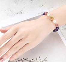 Charger l'image dans la galerie, Bracelet LEAH Plaqué Or Perles Amethyste, Pierres de Lune et Cristal Rose - A1143 -
