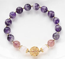 Charger l'image dans la galerie, Bracelet LEAH Plaqué Or Perles Amethyste, Pierres de Lune et Cristal Rose - A1143 -