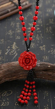 Charger l'image dans la galerie, Sautoir Cinabre & Onyx Roses - E1038 -