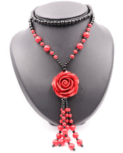 Charger l'image dans la galerie, Sautoir Cinabre & Onyx Roses - E1038 -