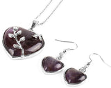 Parure Coeur Boucles d'Oreilles + Pendentif en Améthyste - F1175 -
