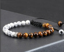 Charger l'image dans la galerie, Bracelet Yin & Yang Howlite Blanc et Oeil de Tigre Marron  6mm -  A1202 -