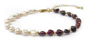 Parure Collier + Bracelet  d'Equilibre Vital Perles d'Eau Douce et Pierres Naturelles Grenat - F1471 -