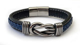 Bracelet Noeud de Chance en acier inoxydable et cuir bleu