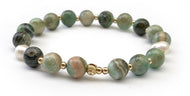 Bracelet KATIA - Cristal Vert/Beige avec Perles d'Eau Douce 8mm - A1520 -