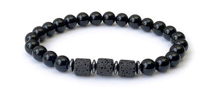 Bracelet en Onyx Noir et Pierres de Lave -  A1910 -