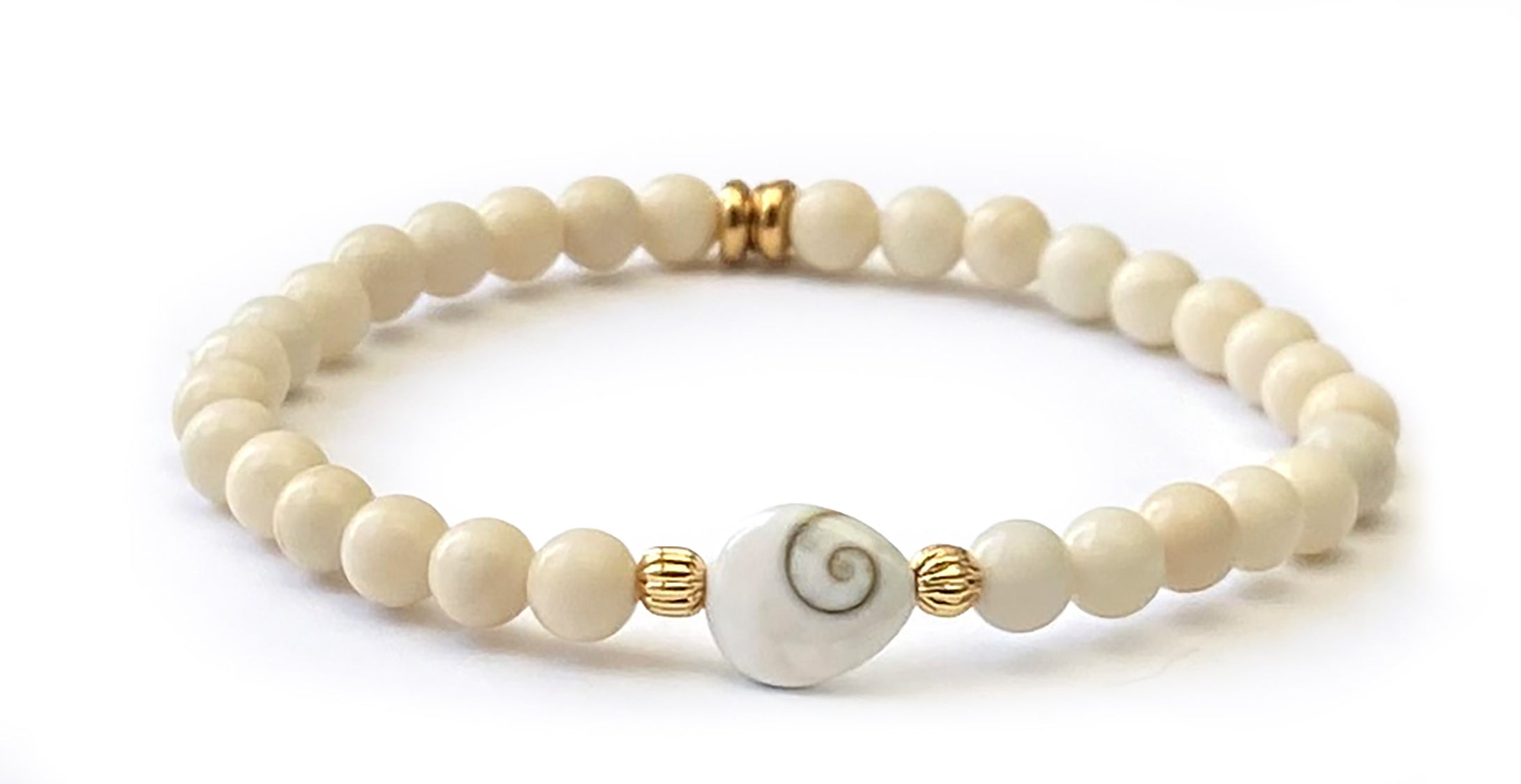 Bracelet Vague de Chance Oeil de Sainte Lucie et Jaspe Ivoire 6 mm - A1935 -