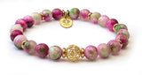 Bracelet VICTORIA en Jade pourpre et Vert avec perle plaqué or 18K- A1954 -