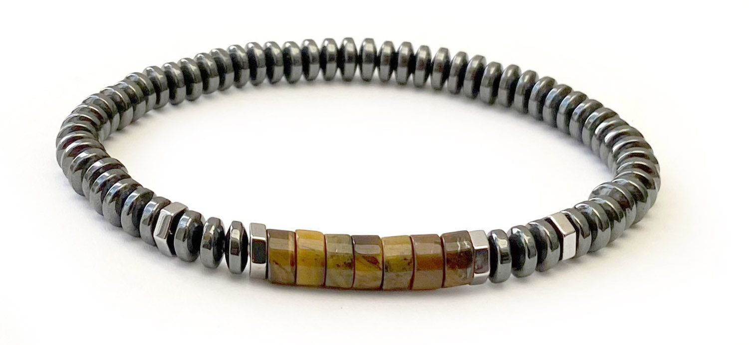 Bracelet Hématite et Oeil de TIgre marron - A1961 -