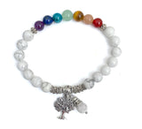 Bracelet 7 Chakras en Howlite Blanche Pendant Arbre de Vie et Perle - A2075 -