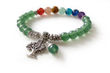 Bracelet 7 Chakras en Agate verte Pendant Arbre de Vie et Perle - A2114 -