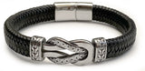 Bracelet Noeud Marin en Cuir Noir - proposé en 2 tailles -