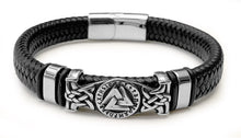 Charger l'image dans la galerie, Bracelet VIKING Valknut en Cuir Noir - proposé en 2 tailles -
