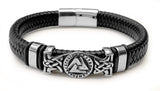 Bracelet VIKING Valknut en Cuir Noir - proposé en 2 tailles -