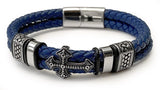 Bracelet Croix des Templiers en Cuir Bleu PU  - proposé en 2 tailles -