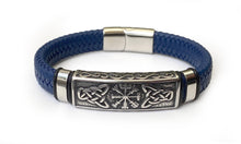 Charger l'image dans la galerie, Bracelets runique VIKING Vegvisir en Cuir Bleu et acier inoxydable- proposé en 2 tailles
