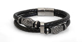Bracelet double Vegvisir cuir noir - proposé en 2 Tailles