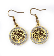 Charger l&#39;image dans la galerie, Boucles d&#39;Oreilles Pendantes Arbre de Vie &amp; Strass - B1540 -
