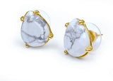 Boucles d'Oreilles Goutte d'Eau en Howlite Blanche - B2060 -