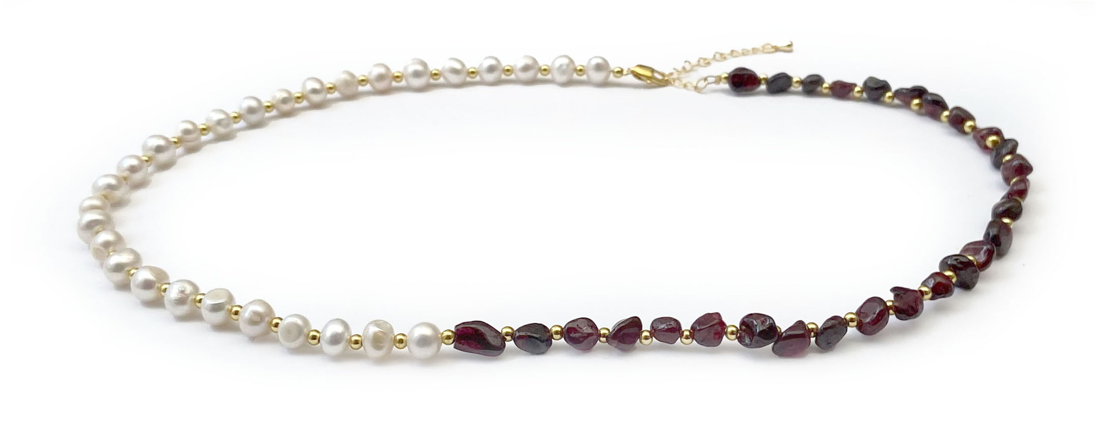Collier d'Equilibre Vital Perles d'Eau Douce et Pierres Naturelles Grenat - D1360 -