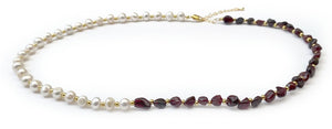 Parure Collier + Bracelet  d'Equilibre Vital Perles d'Eau Douce et Pierres Naturelles Grenat - F1471 -