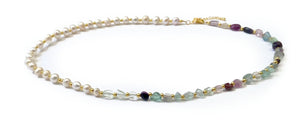 Parure Collier + Bracelet d'Equilibre Vital Perles d'Eau Douce et Pierres Naturelles Fluorite - F1472 -