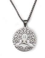 Pendentif Bouddha sous l'Arbre de Vie - Proposé en Doré ou en Argenté -