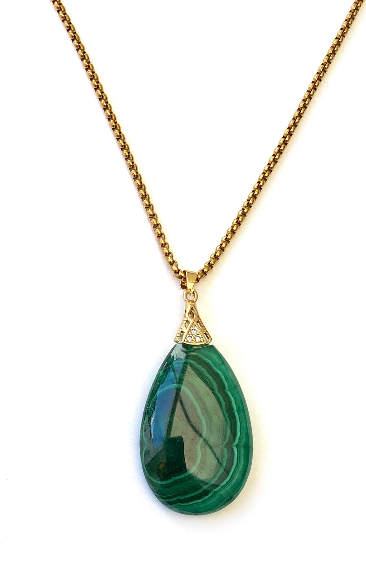 Pendentif en Malachite - Acier Inoxydable doré- D1958 -