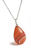 Pendentif en Cornaline Orange - Acier Inoxydable argenté- D1959 -