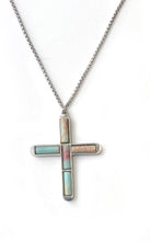 Charger l'image dans la galerie, Pendentif croix argenté avec pierre naturelle shoushan de chance
