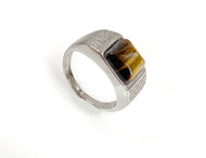 Chevalière argent 925ème et Oeil de Tigre Marron - K1373 -