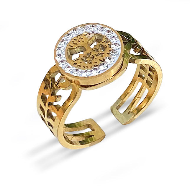 Bagues Arbre de Vie & Strass doré - K1922 -