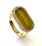 Bague argent 925ème plaqué Or en Jade d'Hetian et Strass- K1943 -